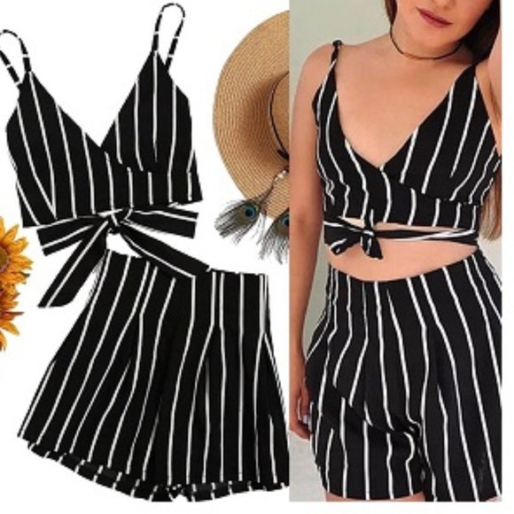 Shorts Set Wrap Bra Top Stripes (Top Reversable) - Picture 5 of 6